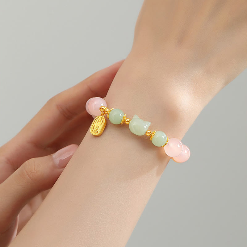 Nimara Ritual 925 Sterling Silver Red Agate Hetian Jade Cat Fu Character Confidence Bracelet
