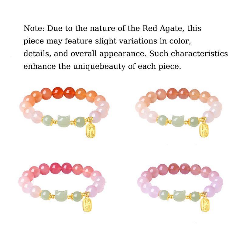 Nimara Ritual 925 Sterling Silver Red Agate Hetian Jade Cat Fu Character Confidence Bracelet