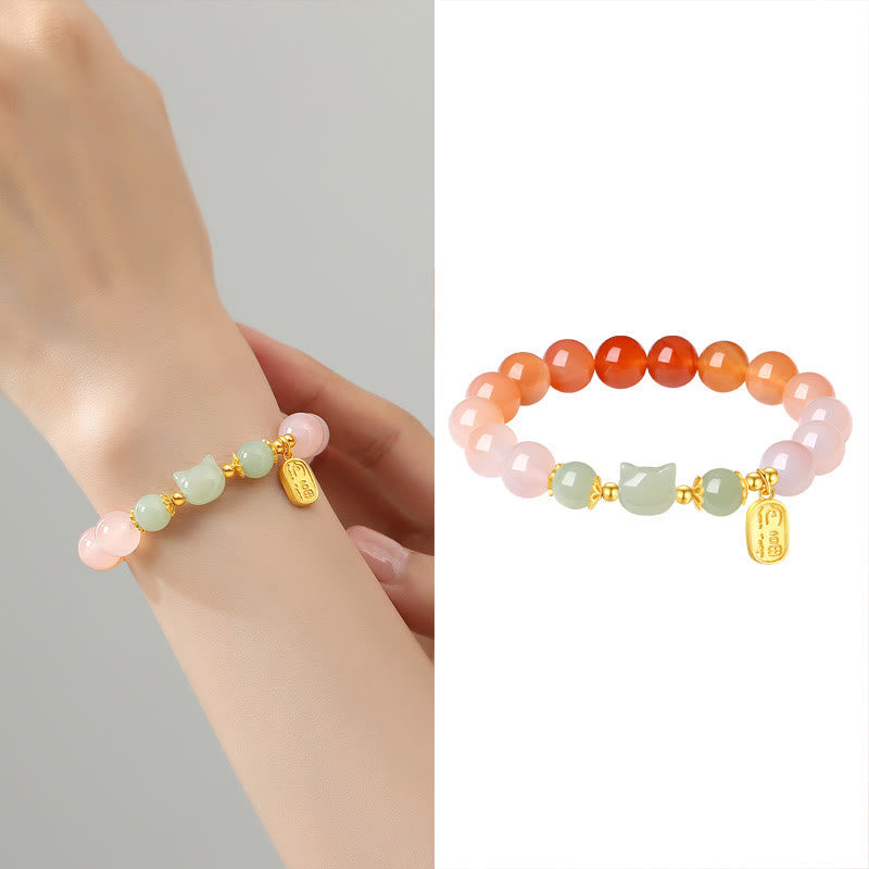 Nimara Ritual 925 Sterling Silver Red Agate Hetian Jade Cat Fu Character Confidence Bracelet