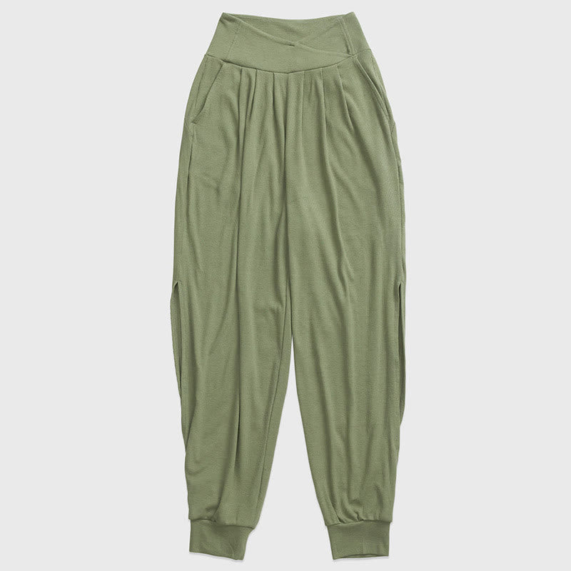 Nimara Ritual Casual Plain Threaded Slit Hem Women's Spandex Pants With Pockets