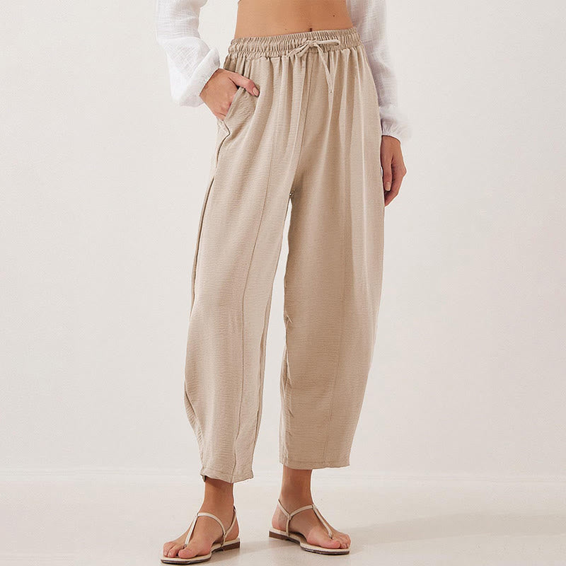 Nimara Ritual Casual Plain Loose Drawstring Women's 7/8 Length Pants With Pockets