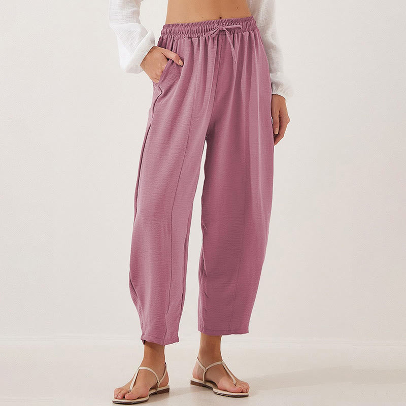 Nimara Ritual Casual Plain Loose Drawstring Women's 7/8 Length Pants With Pockets