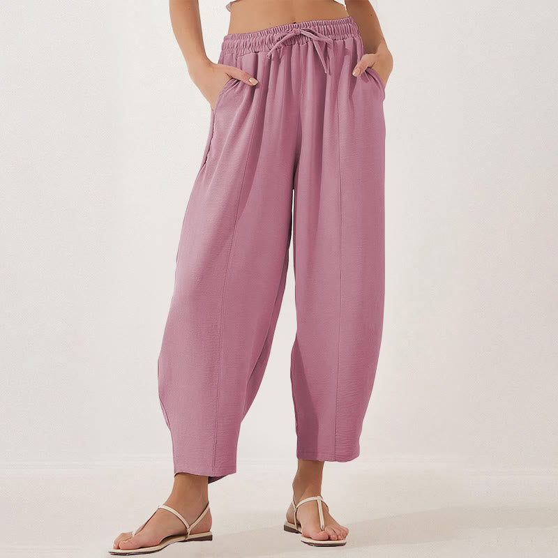 Nimara Ritual Casual Plain Loose Drawstring Women's 7/8 Length Pants With Pockets