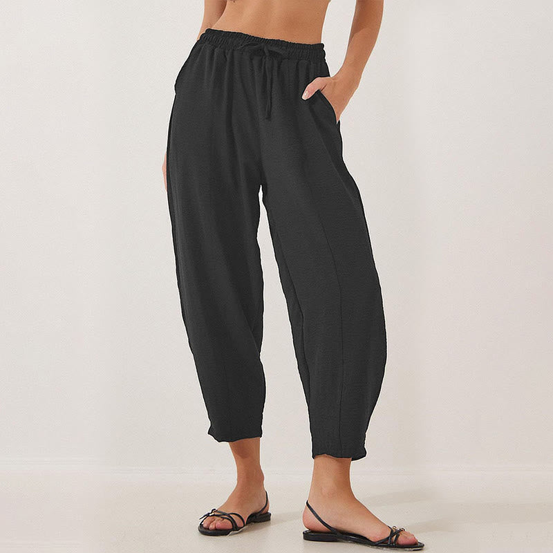 Nimara Ritual Casual Plain Loose Drawstring Women's 7/8 Length Pants With Pockets