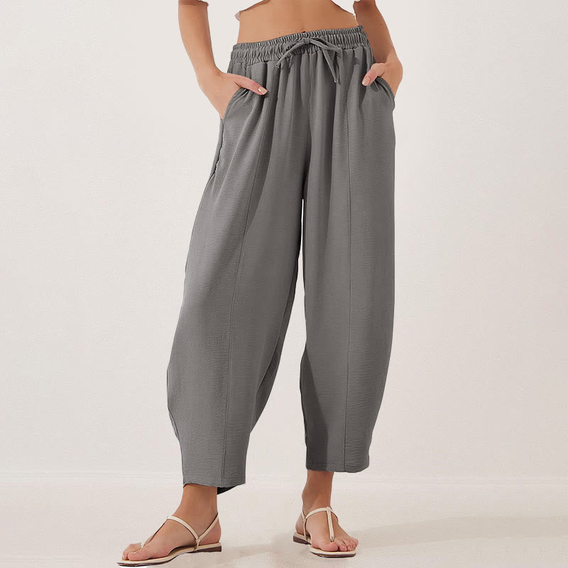 Nimara Ritual Casual Plain Loose Drawstring Women's 7/8 Length Pants With Pockets