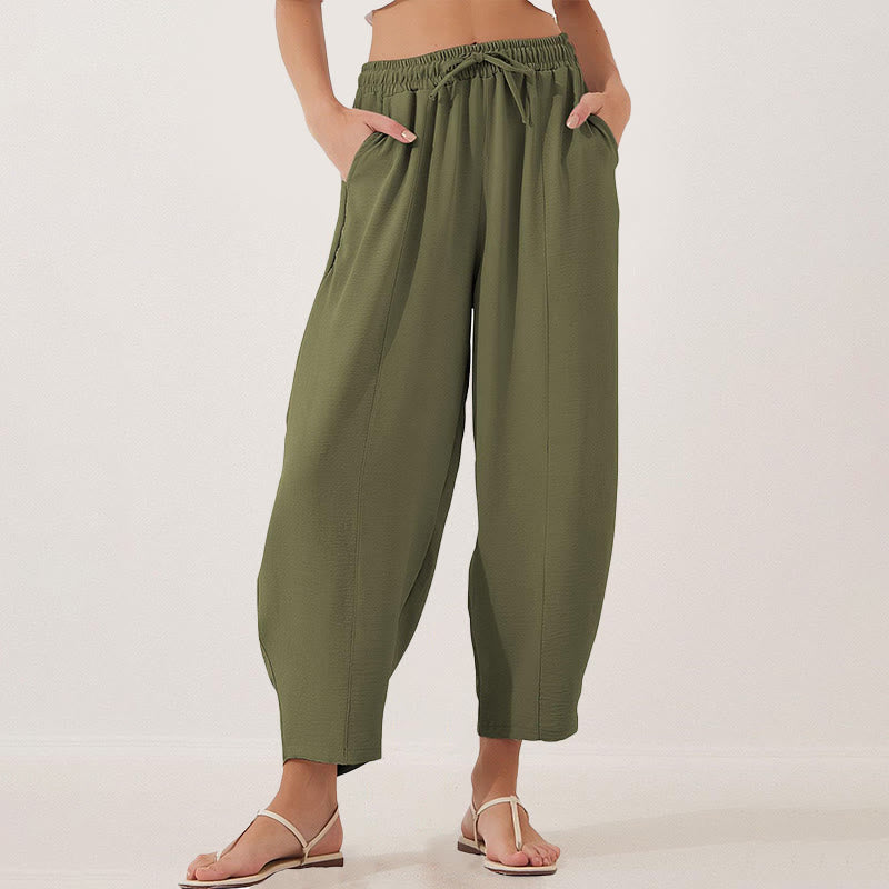 Nimara Ritual Casual Plain Loose Drawstring Women's 7/8 Length Pants With Pockets