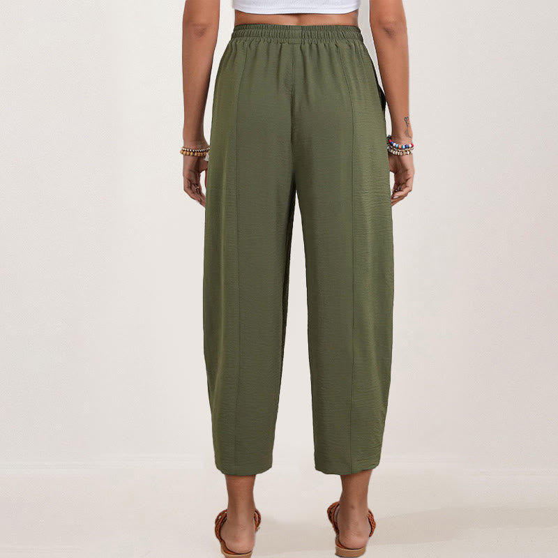 Nimara Ritual Casual Plain Loose Drawstring Women's 7/8 Length Pants With Pockets