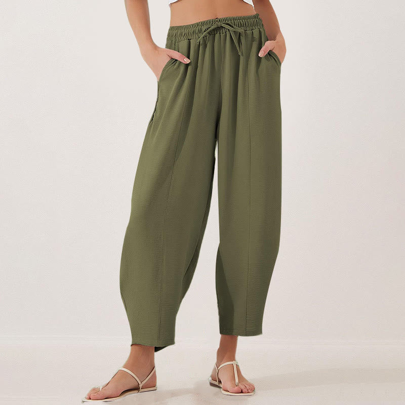 Nimara Ritual Casual Plain Loose Drawstring Women's 7/8 Length Pants With Pockets