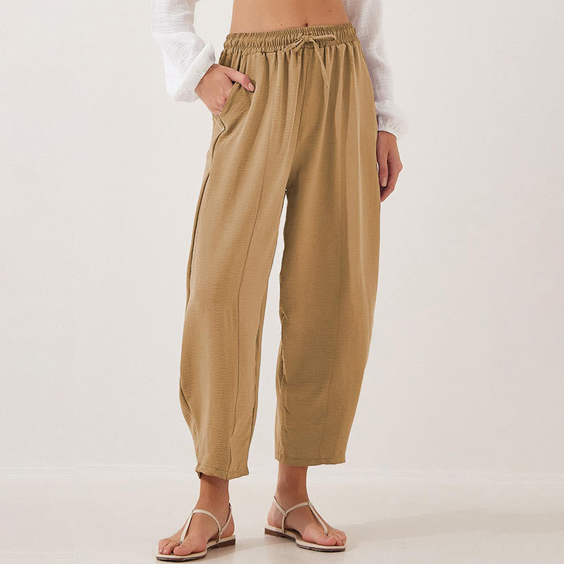 Nimara Ritual Casual Plain Loose Drawstring Women's 7/8 Length Pants With Pockets