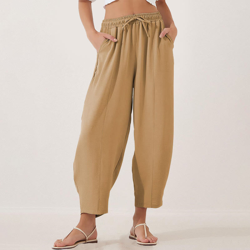 Nimara Ritual Casual Plain Loose Drawstring Women's 7/8 Length Pants With Pockets