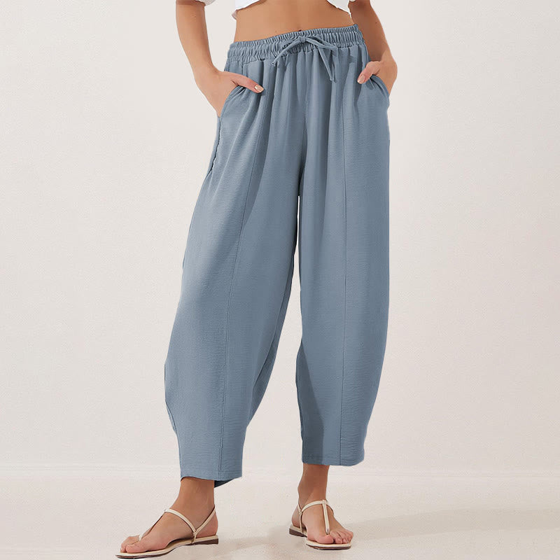 Nimara Ritual Casual Plain Loose Drawstring Women's 7/8 Length Pants With Pockets