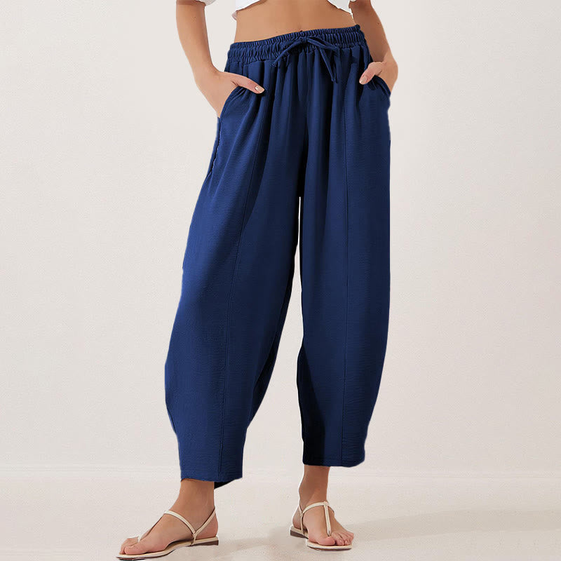 Nimara Ritual Casual Plain Loose Drawstring Women's 7/8 Length Pants With Pockets