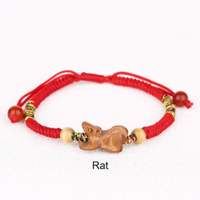 Nimara Ritual Handmade Chinese Zodiac Red String Peach Wood Luck Bracelet