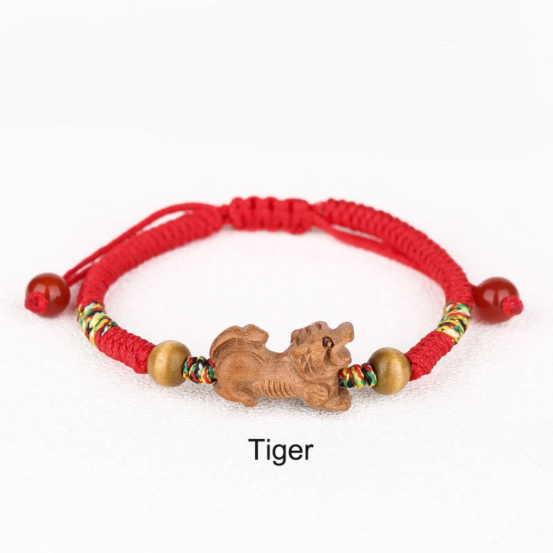 Nimara Ritual Handmade Chinese Zodiac Red String Peach Wood Luck Bracelet