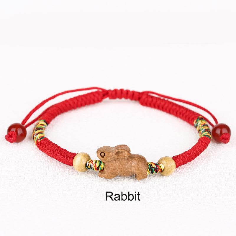 Nimara Ritual Handmade Chinese Zodiac Red String Peach Wood Luck Bracelet