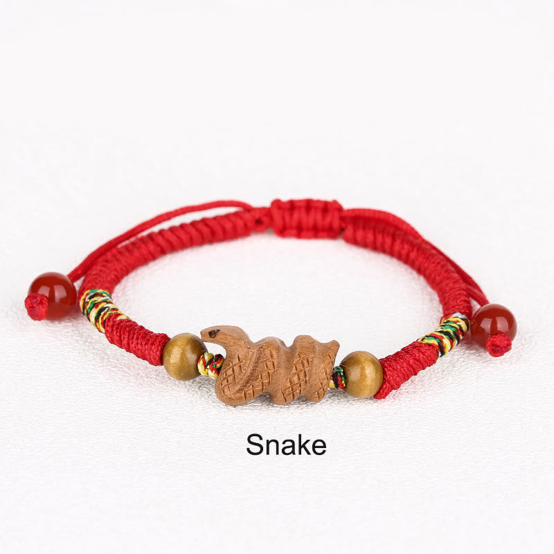 Nimara Ritual Handmade Chinese Zodiac Red String Peach Wood Luck Bracelet