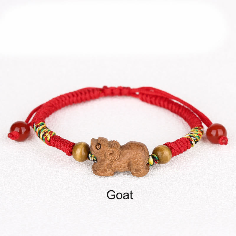 Nimara Ritual Handmade Chinese Zodiac Red String Peach Wood Luck Bracelet
