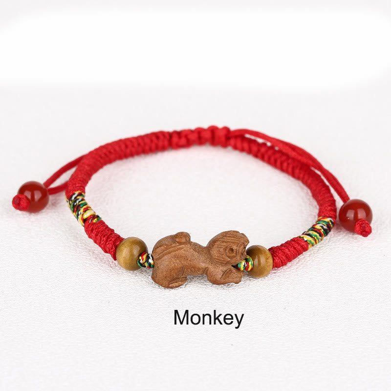Nimara Ritual Handmade Chinese Zodiac Red String Peach Wood Luck Bracelet
