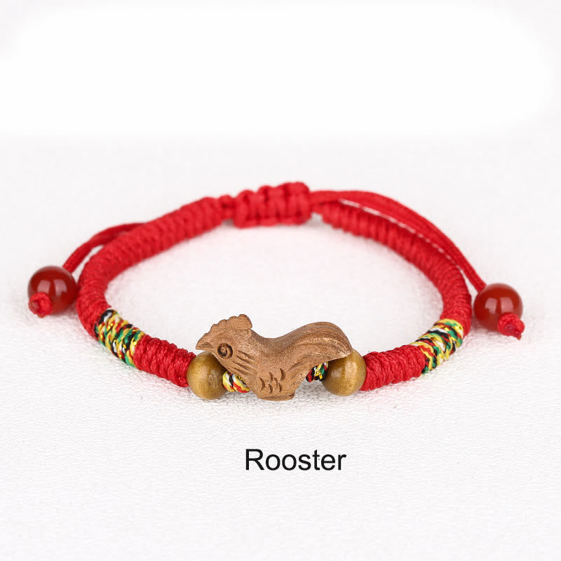 Nimara Ritual Handmade Chinese Zodiac Red String Peach Wood Luck Bracelet