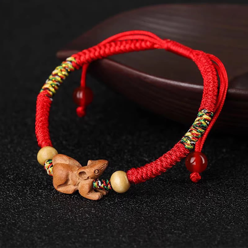Nimara Ritual Handmade Chinese Zodiac Red String Peach Wood Luck Bracelet