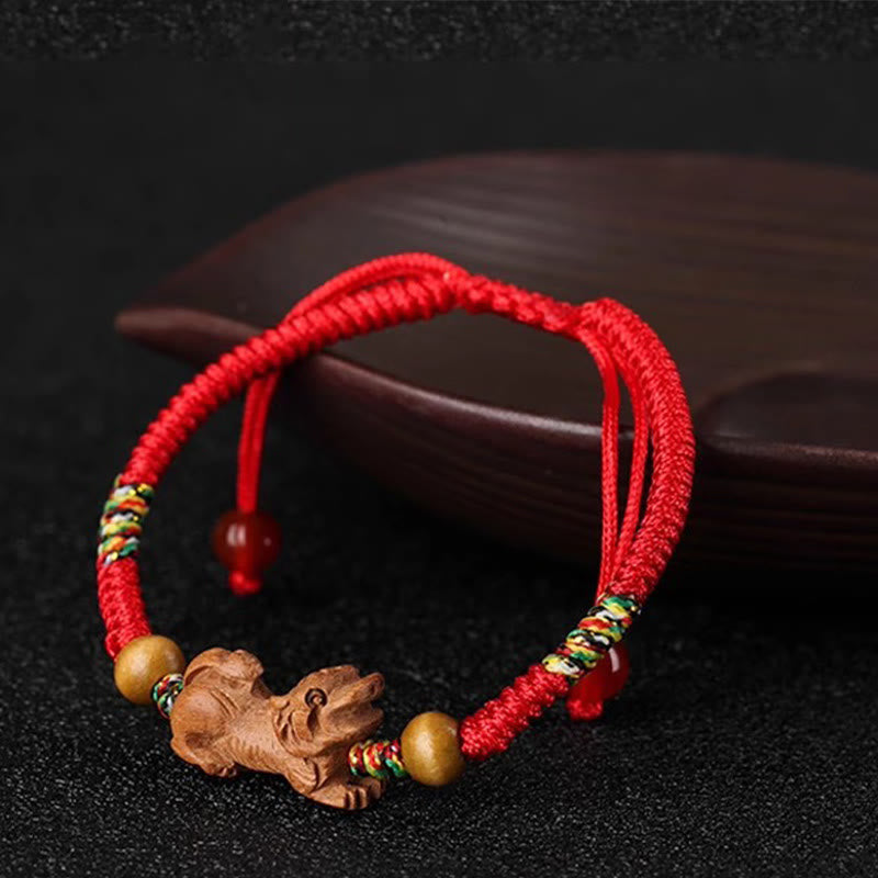Nimara Ritual Handmade Chinese Zodiac Red String Peach Wood Luck Bracelet