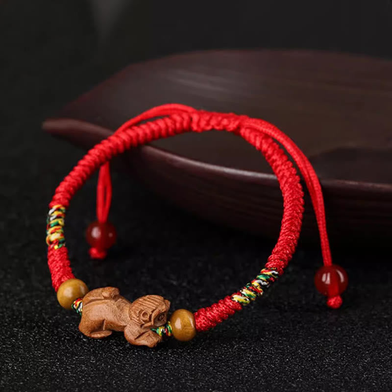 Nimara Ritual Handmade Chinese Zodiac Red String Peach Wood Luck Bracelet