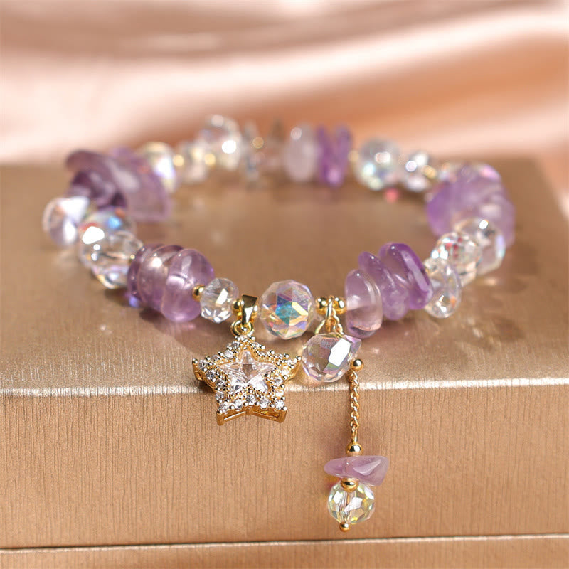 Nimara Ritual Natural Amethyst Crystal Star Charm Positive Transformation Bracelet