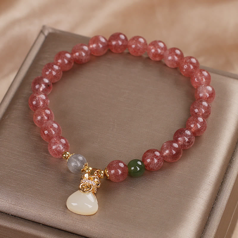 Nimara Ritual Natural Strawberry Quartz Money Bag Charm Positive Bracelet