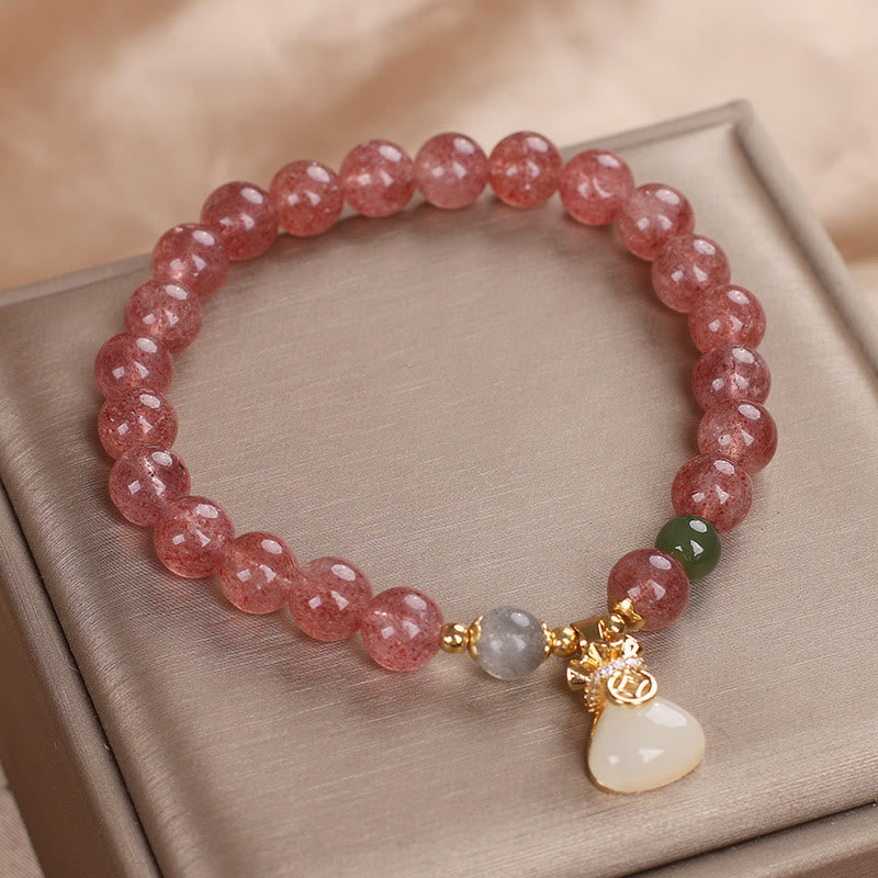 Nimara Ritual Natural Strawberry Quartz Money Bag Charm Positive Bracelet
