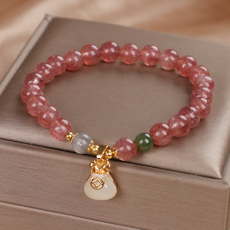 Nimara Ritual Natural Strawberry Quartz Money Bag Charm Positive Bracelet
