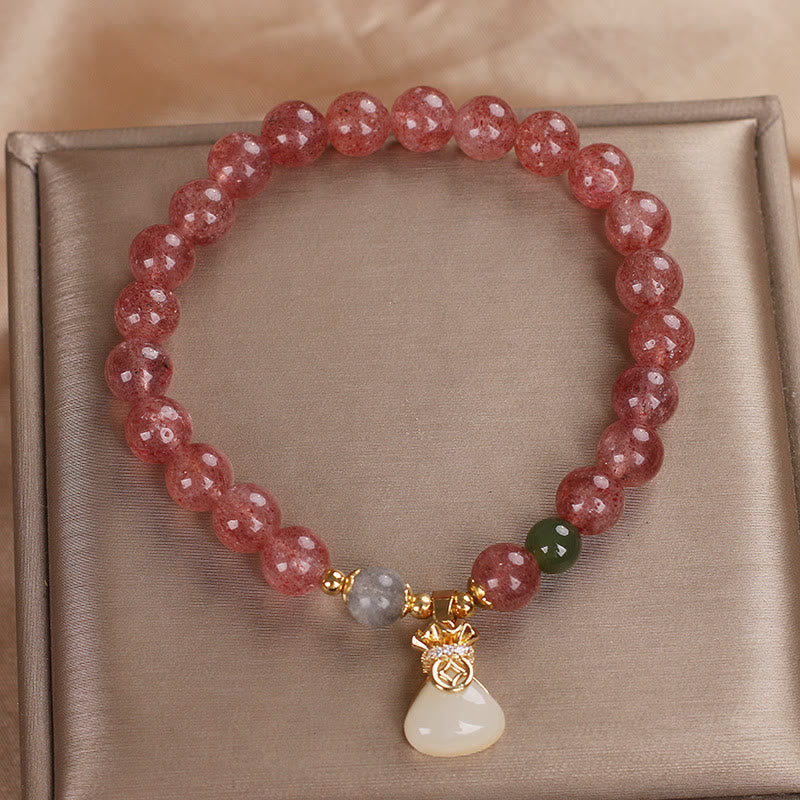 Nimara Ritual Natural Strawberry Quartz Money Bag Charm Positive Bracelet