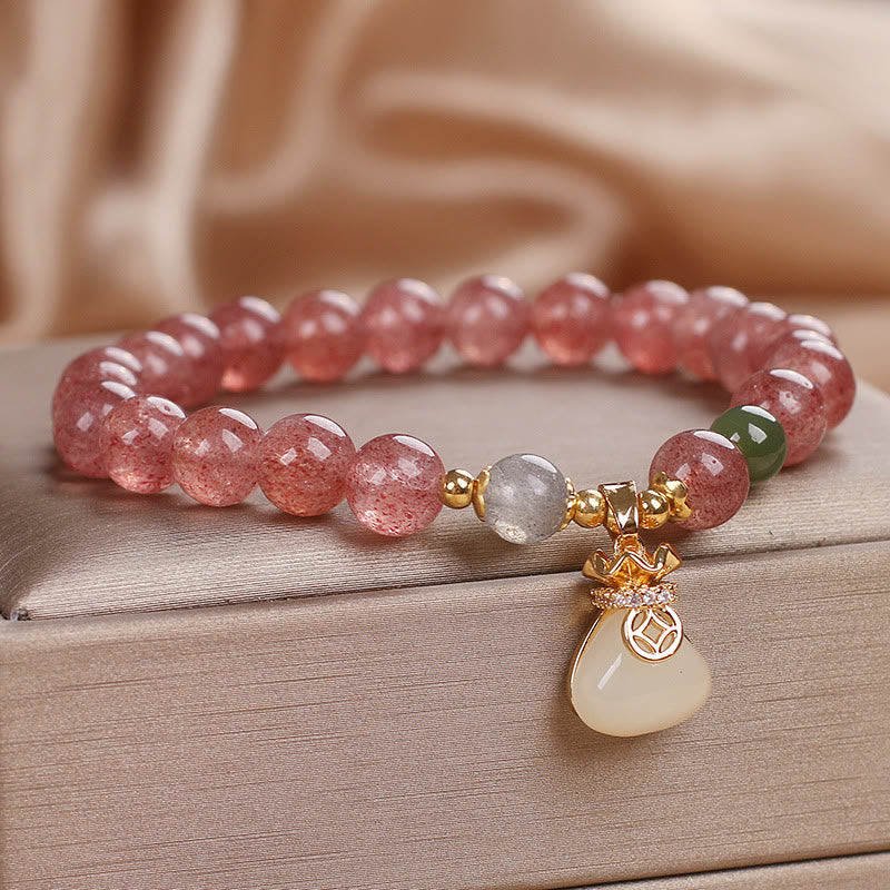 Nimara Ritual Natural Strawberry Quartz Money Bag Charm Positive Bracelet