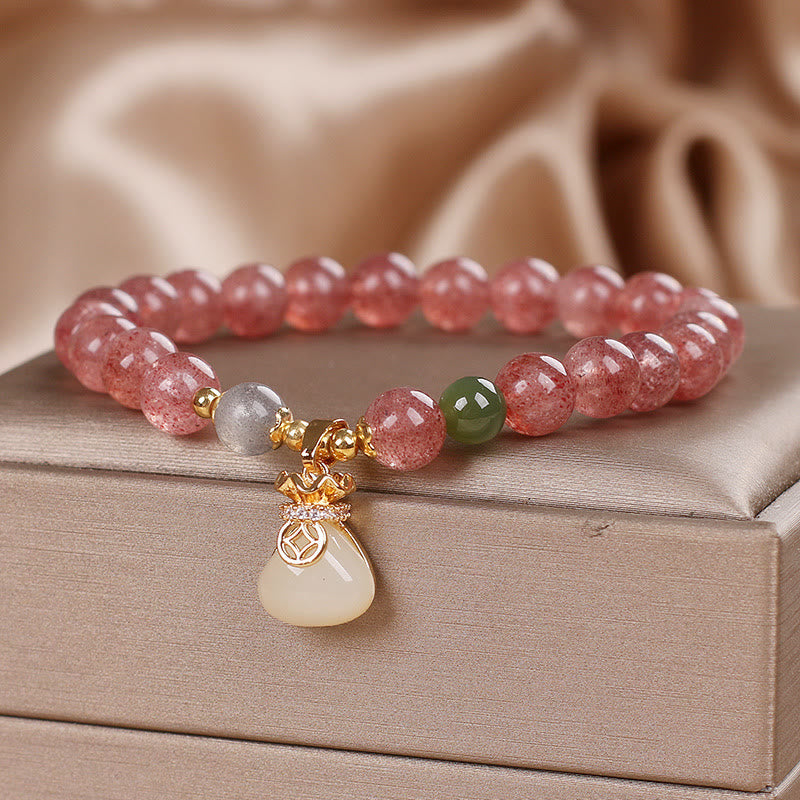 Nimara Ritual Natural Strawberry Quartz Money Bag Charm Positive Bracelet