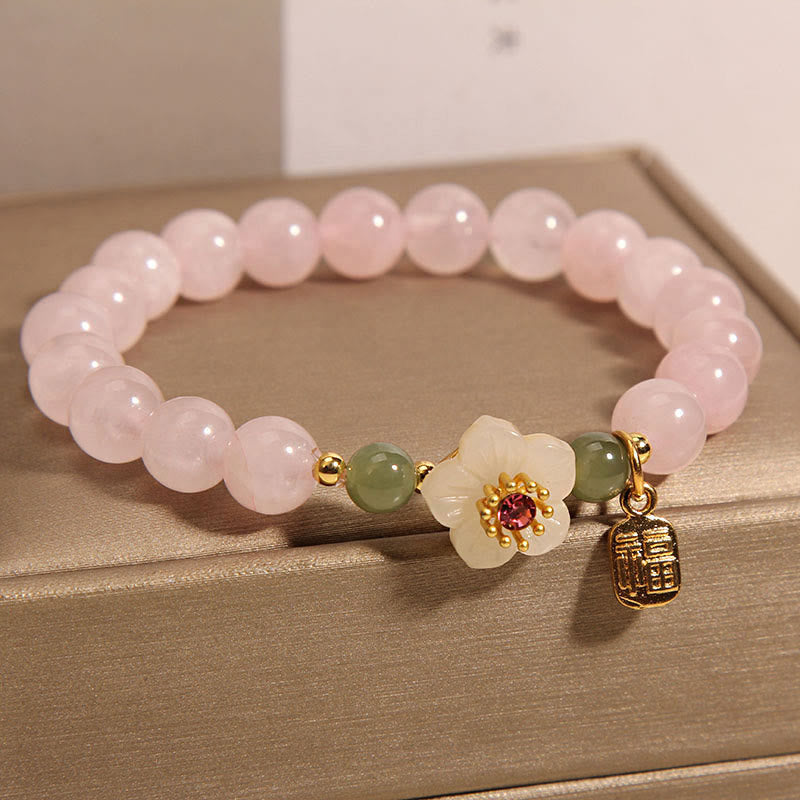 Nimara Ritual Rose Quartz Peach Blossom Hetian Jade Fu Character Relationships Healing Bracelet