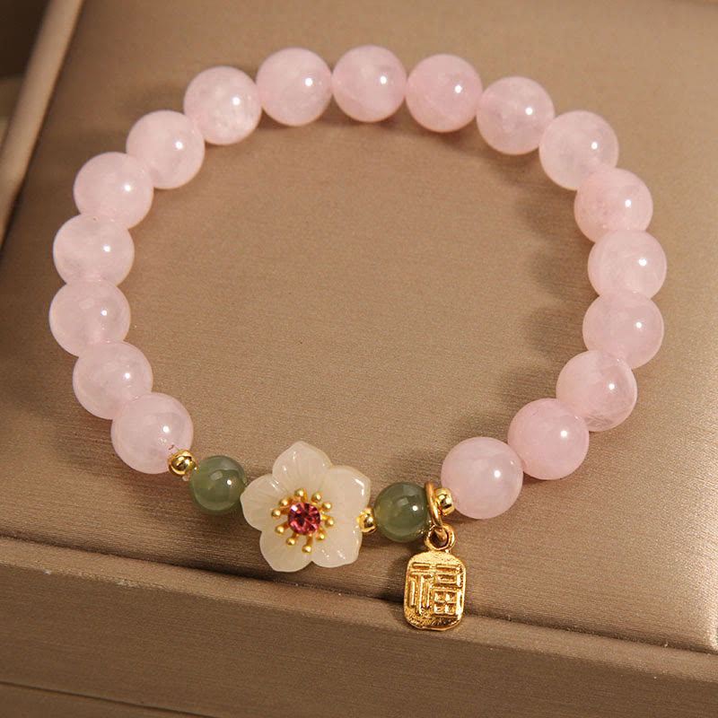Nimara Ritual Rose Quartz Peach Blossom Hetian Jade Fu Character Relationships Healing Bracelet