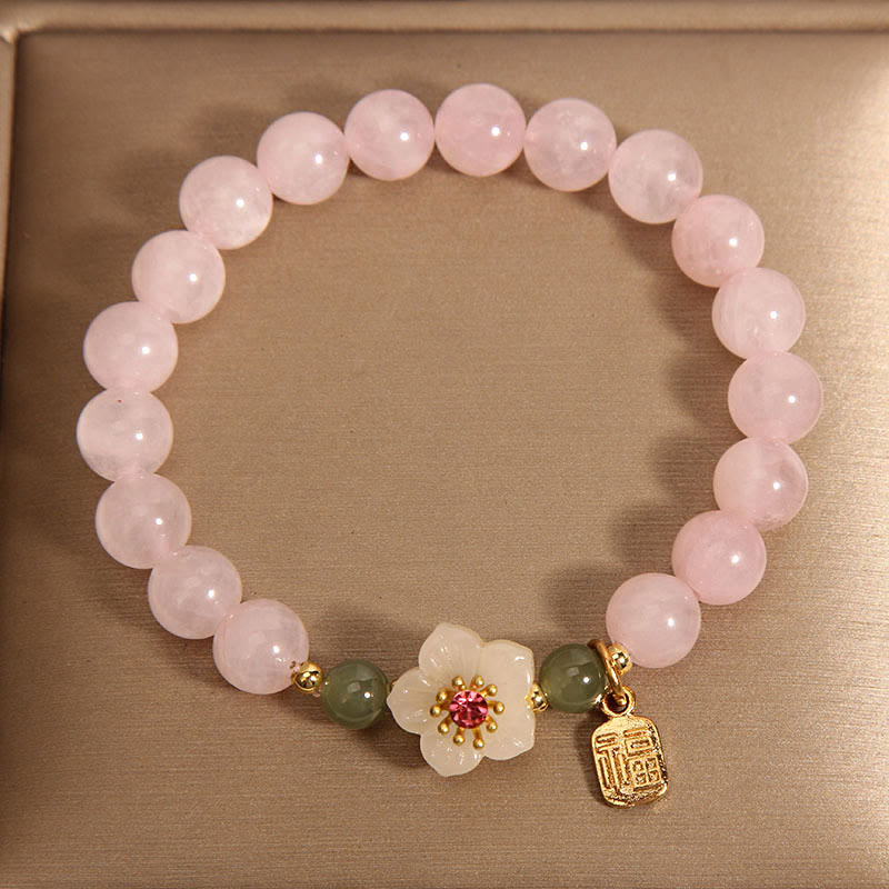 Nimara Ritual Rose Quartz Peach Blossom Hetian Jade Fu Character Relationships Healing Bracelet