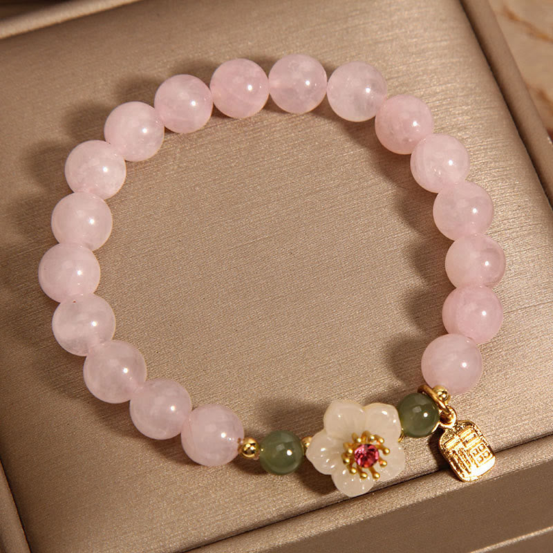 Nimara Ritual Rose Quartz Peach Blossom Hetian Jade Fu Character Relationships Healing Bracelet