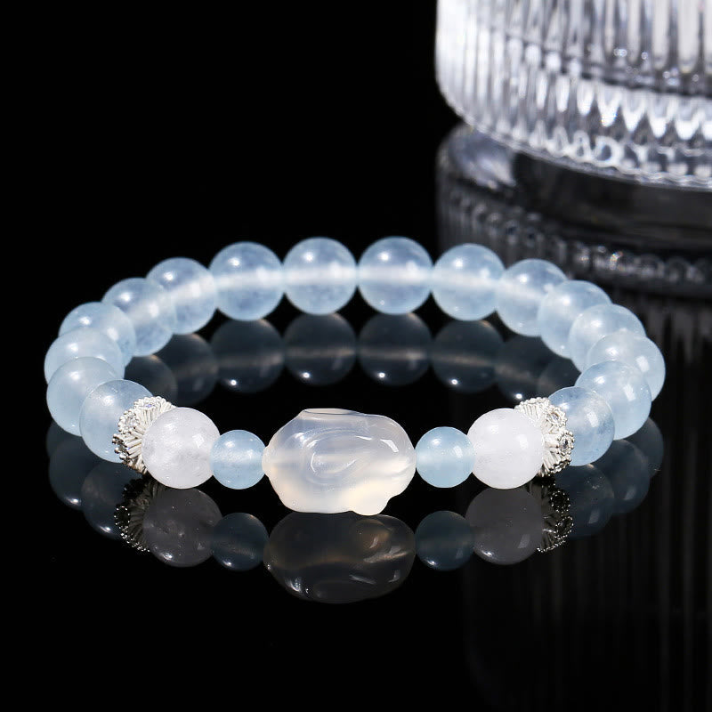 Nimara Ritual Blue Chalcedony White Agate Rabbit Emotional Balance Bracelet