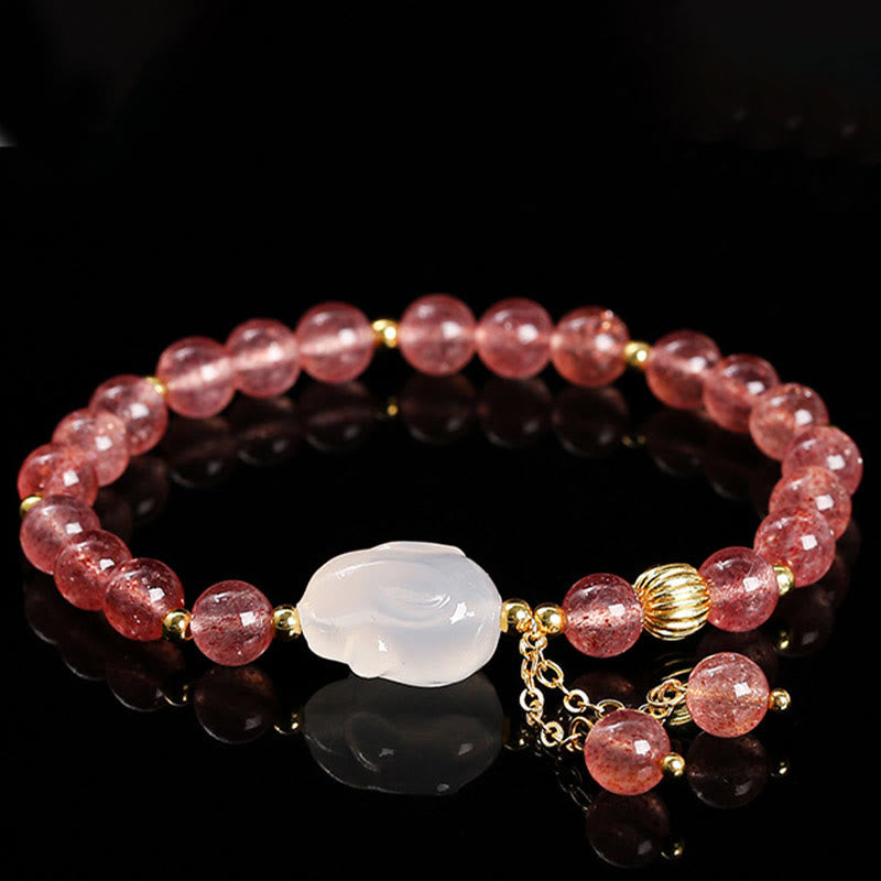 Nimara Ritual Natural Strawberry Quartz Agate Rabbit Healing Bracelet
