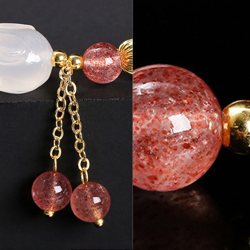 Nimara Ritual Natural Strawberry Quartz Agate Rabbit Healing Bracelet