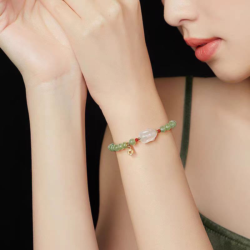 Nimara Ritual Natural Hetian Jade Agate Rabbit Copper Coin Luck Bracelet