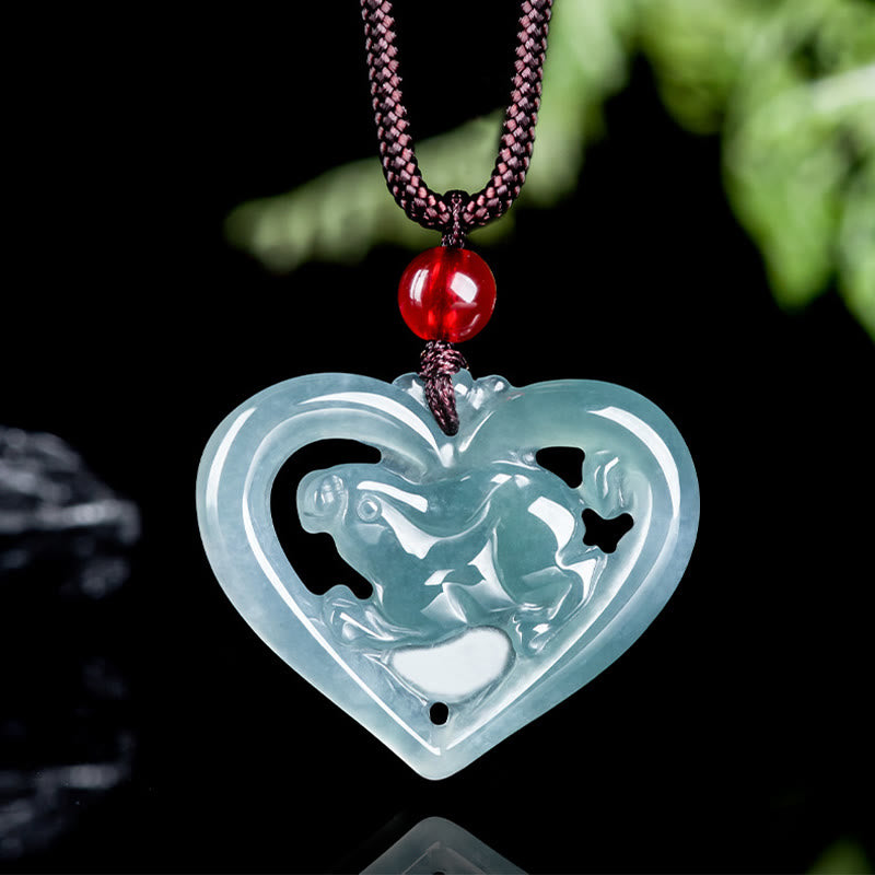 Nimara Ritual Natural Jade Love Heart Rabbit Luck Necklace Pendant