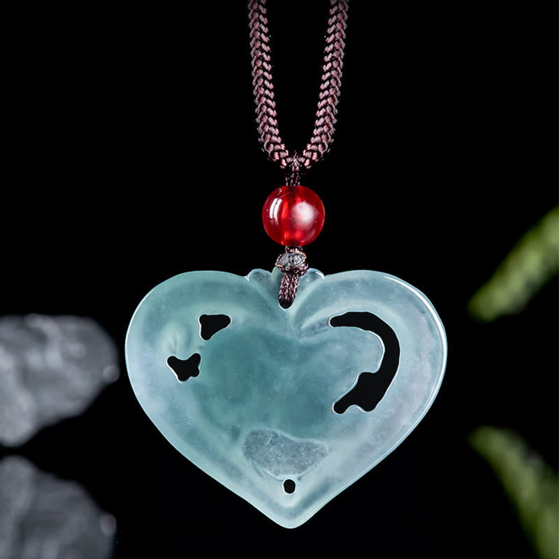 Nimara Ritual Natural Jade Love Heart Rabbit Luck Necklace Pendant
