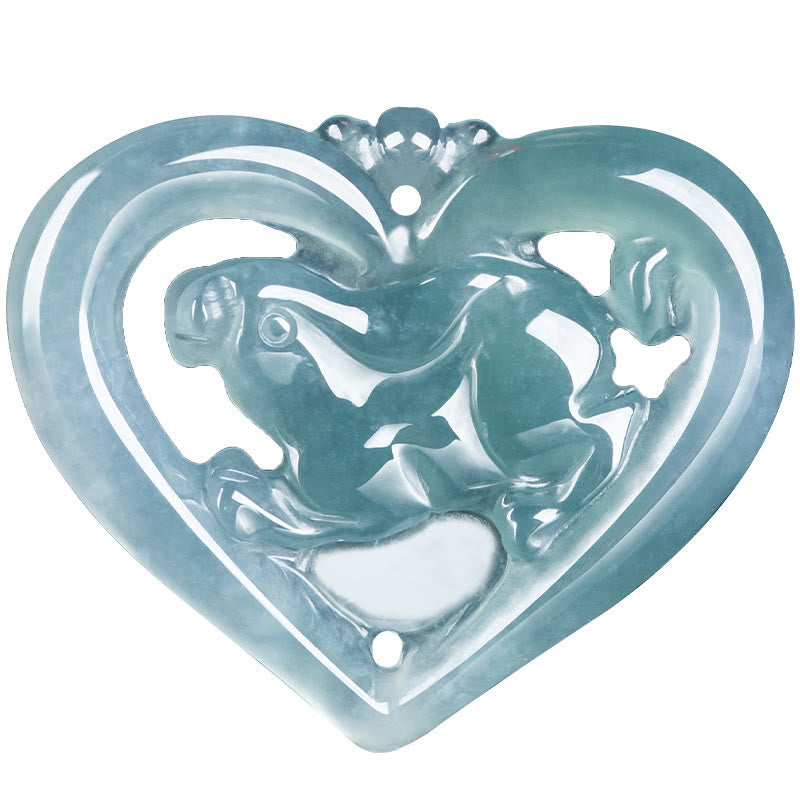 Nimara Ritual Natural Jade Love Heart Rabbit Luck Necklace Pendant