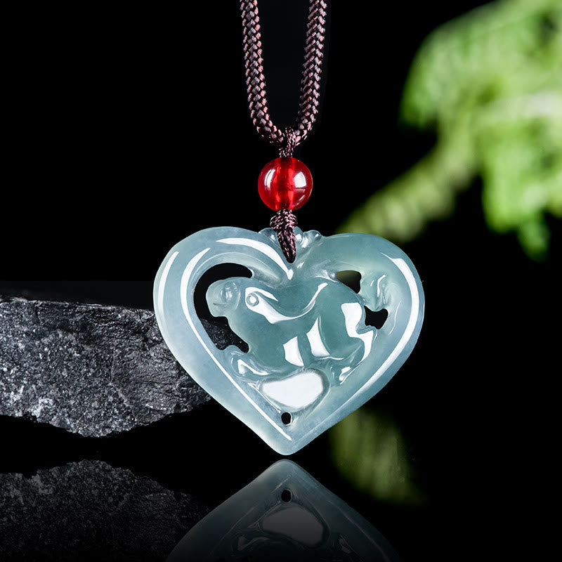 Nimara Ritual Natural Jade Love Heart Rabbit Luck Necklace Pendant