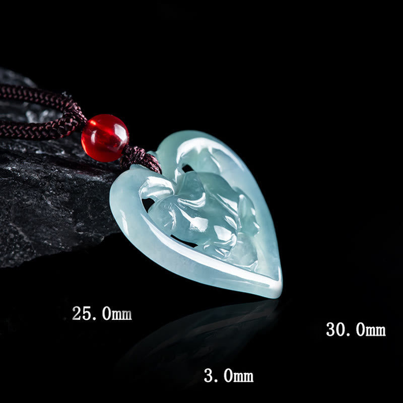 Nimara Ritual Natural Jade Love Heart Rabbit Luck Necklace Pendant
