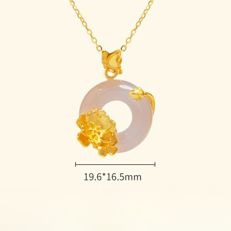 Nimara Ritual Natural 925 Sterling Silver White Chalcedony Peace Buckle Peach Blossom Butterfly Positive Necklace Pendant