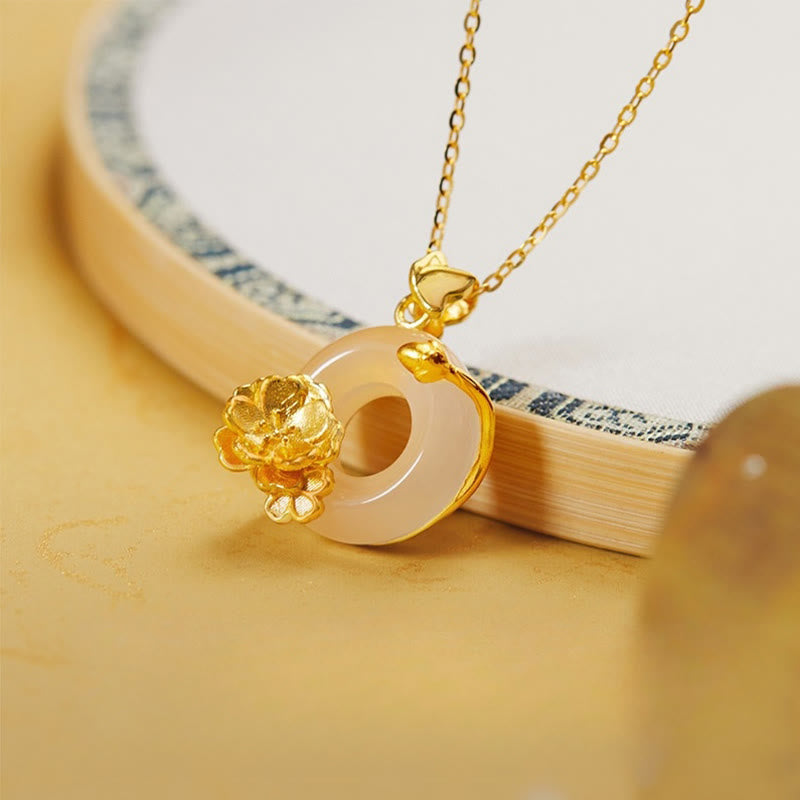 Nimara Ritual Natural 925 Sterling Silver White Chalcedony Peace Buckle Peach Blossom Butterfly Positive Necklace Pendant