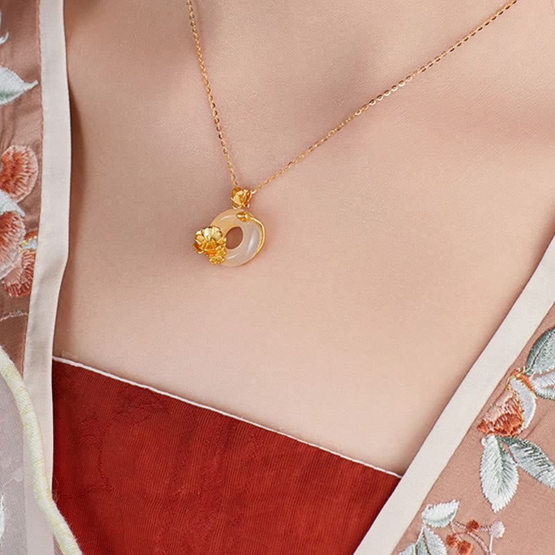Nimara Ritual Natural 925 Sterling Silver White Chalcedony Peace Buckle Peach Blossom Butterfly Positive Necklace Pendant