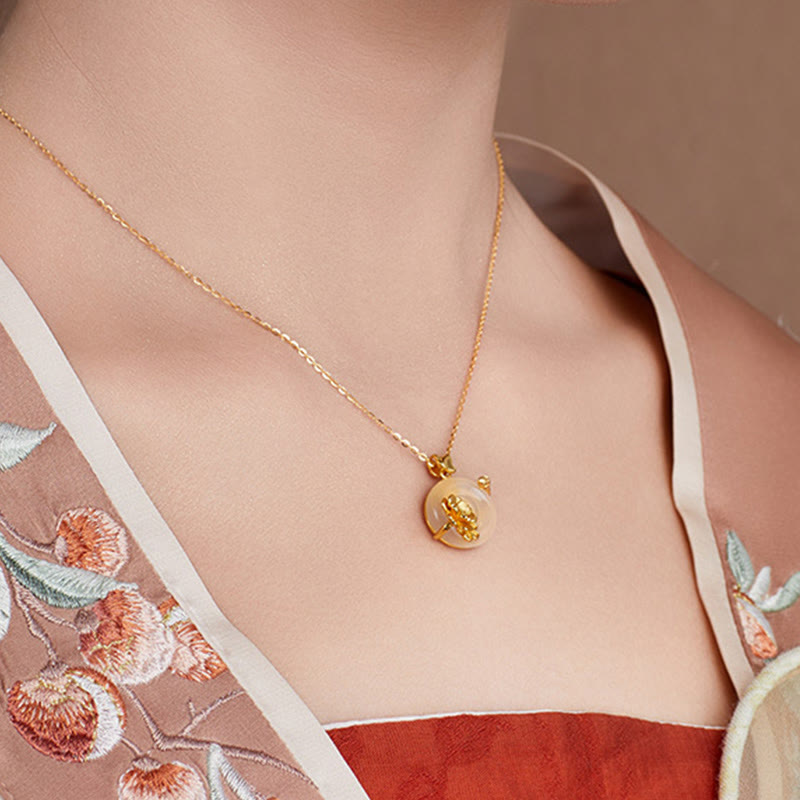 Nimara Ritual Natural 925 Sterling Silver White Chalcedony Peace Buckle Peach Blossom Butterfly Positive Necklace Pendant